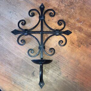Elegant Black Wrought Iron Wall mount pillar candle Sconce